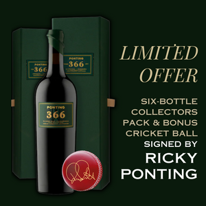 Ponting '366' Shiraz Cabernet 2020 (6 individually gift boxed bottles) + SIGNED KOOKABURRA CRICKET BALL