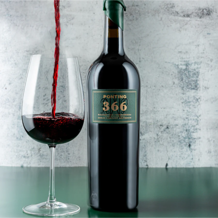 Ponting '366' Shiraz Cabernet 2020 (6 individually gift boxed bottles) + SIGNED KOOKABURRA CRICKET BALL