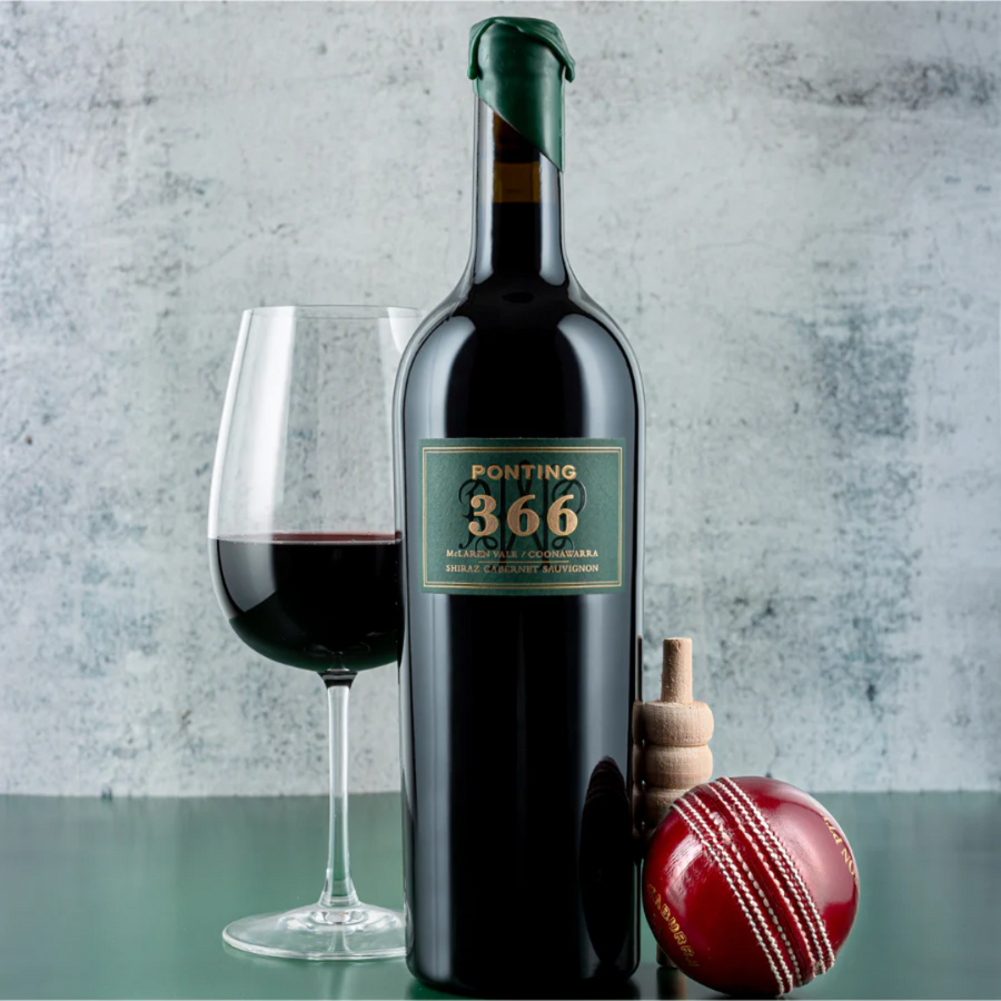 Ponting '366' Shiraz Cabernet 2020 (6 individually gift boxed bottles) + SIGNED KOOKABURRA CRICKET BALL